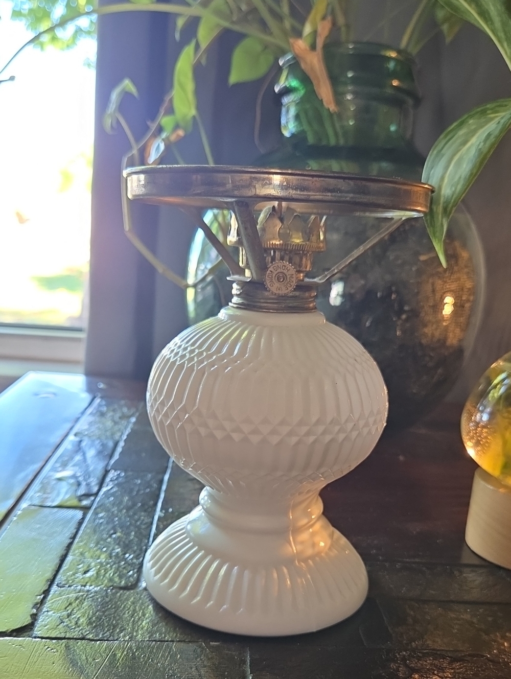 White Milk Glass Decorative Table Lamp by